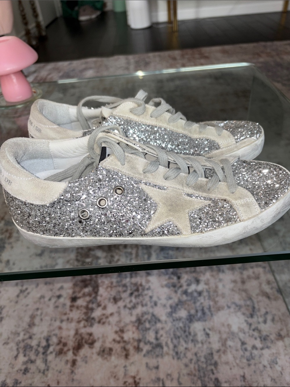 GOLDEN GOOSE SUPERSTARS Silver Glitter Star Sneakers - 38